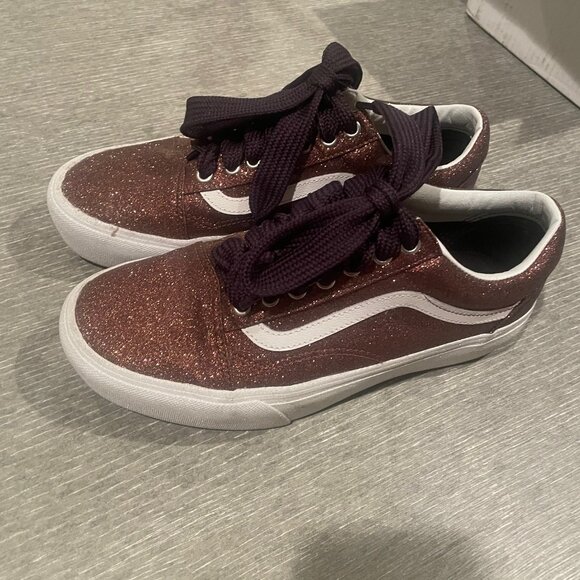 Vans Old Skool Skate Metallic Bronze Glitter Platform Tennis Shoes 8.0 9.5 EUC - Picture 1 of 6